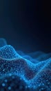 Blue digital network waves pulsate with light points. Futuristic abstract glowing mesh creates depth. Data flow and connection Royalty Free Stock Photo