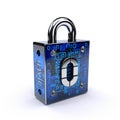 Blue digital padlock with circuit board pattern and the number zero symbolizing data security and access control Royalty Free Stock Photo