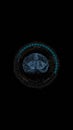 Blue digital robot brain logo and circle futuristic HUD elements with Ai chatbot and machine learning technology and ai assistance Royalty Free Stock Photo