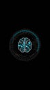 Blue digital robot brain logo and circle futuristic HUD elements with Ai chatbot and machine learning technology and ai assistance Royalty Free Stock Photo