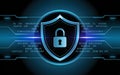 Blue digital shield with padlock and binary code background cybersecurity data protection Royalty Free Stock Photo