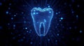 Blue digital tooth with light rays and mesh grid image with digital overlay, ai generated Royalty Free Stock Photo