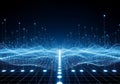 Blue digital wave grid with glowing points abstract Royalty Free Stock Photo