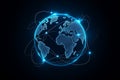 Blue digital world map and global technology networking with dots background Royalty Free Stock Photo