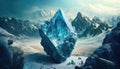 A blue dimond in the middle of snowy mountains