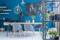 Blue dining room interior Royalty Free Stock Photo