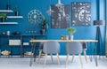 Blue dining room interior Royalty Free Stock Photo