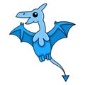 Blue dinosaur chick flying in the sky, doodle icon image kawaii