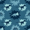 Blue dinosaur dots seamless pattern background