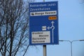 Blue direction signs at regional road N219 between Nieuwerkerk and Zevenhuizen in the Netherlands