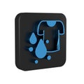 Blue Dirty t-shirt icon isolated on transparent background. Black square button.