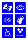 Blue disability symbols and signs collection, may be used to publicize accessibility of places, and other activities for