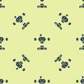 Blue Disassembled robot icon isolated seamless pattern on yellow background. Artificial intelligence, machine learning