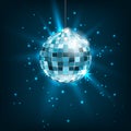 Blue Disco Ball with Light Rays. Glitter Shiny Background Royalty Free Stock Photo