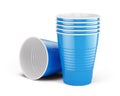 Blue disposable cups - plastic cups isolated on white. Royalty Free Stock Photo
