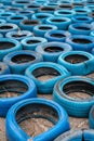 Blue disused and discarded tires