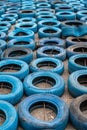 Blue disused and discarded tires