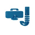 Blue Diving mask and snorkel icon isolated on transparent background. Extreme sport. Diving underwater equipment.