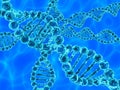 Blue DNA (deoxyribonucleic acid) with waves on background