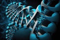 Blue DNA helices under a microscope, DNA research in the future, Generative AI Royalty Free Stock Photo