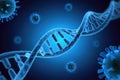 Blue dna helix with microscopic viruses in background Royalty Free Stock Photo