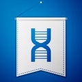 Blue DNA symbol icon isolated on blue background. White pennant template. Vector