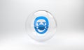 Blue Doctor pathologist icon isolated on grey background. Glass circle button. 3D render illustration