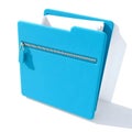 Blue zippered document folder with papers on white background Royalty Free Stock Photo