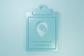 Blue Document tracking marker system icon isolated on blue background. Parcel tracking. Minimalism concept. 3D render Royalty Free Stock Photo