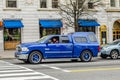 Blue Dodge RAM 1500 Truck on the Road in Washington DC, USA. American Automotives.