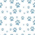 Blue dog footstep seamless pattern