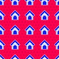 Blue Dog house icon isolated seamless pattern on red background. Dog kennel. Vector