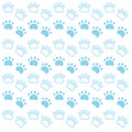 Blue Dogs Paws on White Pattern, Texture Royalty Free Stock Photo