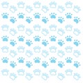 Blue Dogs Paws on White Pattern, Texture Royalty Free Stock Photo