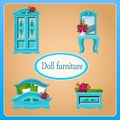 Blue doll furniture, four objects