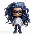 Blue Doll With Glasses And Blue Hair - Realistic Hyper-detailed Rendering