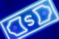 Blue dollar bill neon sign Royalty Free Stock Photo