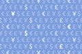 Blue Dollar Euro Yen Pound Currencies Pattern Background