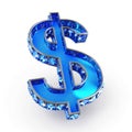 Blue Dollar Sign on White Background. Royalty Free Stock Photo