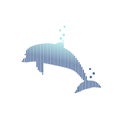 Blue dolphin abstract stripe silhouette with bubbles. Animal vector illustration Royalty Free Stock Photo