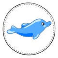 Blue Dolphin isolated on white background. Friendly dolphin cartoon illustration. Royalty Free Stock Photo