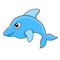 Blue dolphin jumping for joy, doodle icon image kawaii Royalty Free Stock Photo