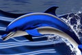 a blue dolphin jumping out of the water with its mouth open and its mouth out of the water Royalty Free Stock Photo