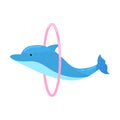 Blue dolphin jumping through the pink ring. Vector illustration isolated on white background Royalty Free Stock Photo