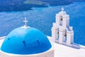 Blue dome and bell tower of famous Agios Theodori Church in Firostefani Royalty Free Stock Photo