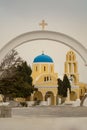 Blue dome church in Fira town, Santorini island, Greece Royalty Free Stock Photo