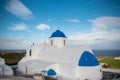 Blue dome church in Santorini island, Greece Royalty Free Stock Photo