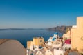 Blue dome and white Church bell tower in the village of Oia in Santorini, Greece Royalty Free Stock Photo