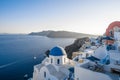 Blue dome and white Church bell tower in the village of Oia in Santorini, Greece Royalty Free Stock Photo