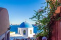 Blue Domed Church and Caldera Oia Santorini Greece Royalty Free Stock Photo